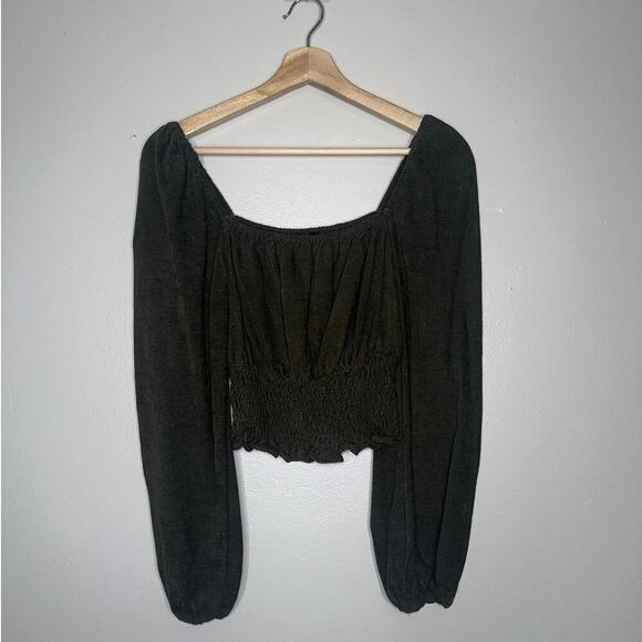 Line & Dot x Revolve Carmen Sinched Waist Blouse/Top Dark Green Size Small - Picture 2 of 6